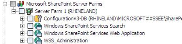 Пример Microsoft Office SharePoint Server 2007 (панель "Ресурсы для резервного копирования" - вкладка "Просмотр по ресурсу")