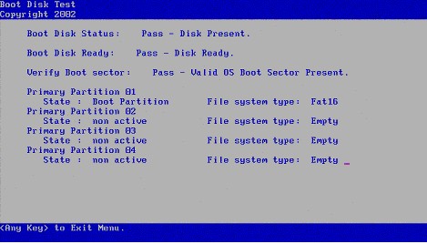 Boot Disk Diagnostic Test example