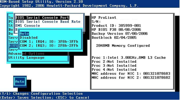 BIOS Serial Console Port menu