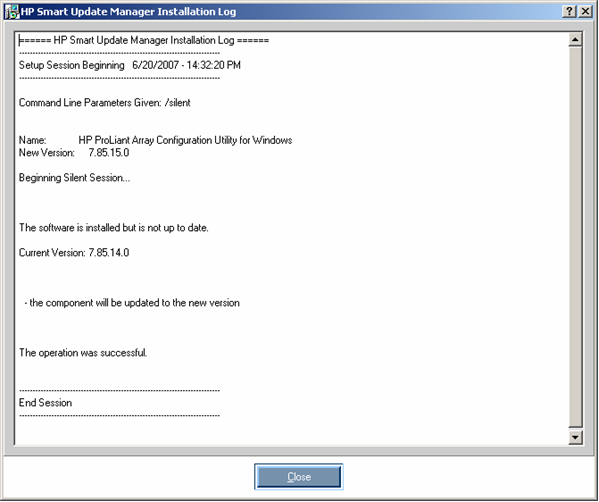 HP Smart Update Manager Installation Log
