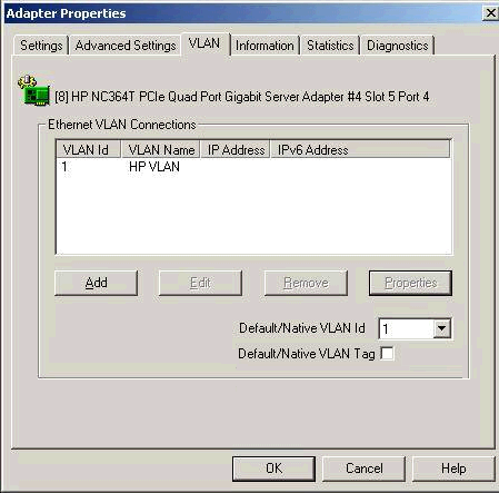 Adapter Properties VLAN tab