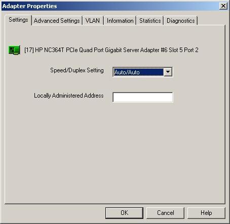 Adapter Properties Settings tab