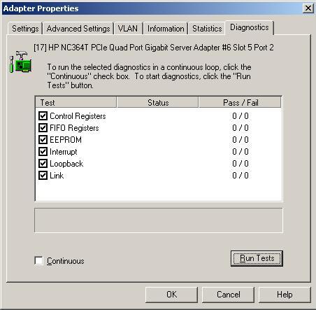 Adapter Properties Diagnostics tab