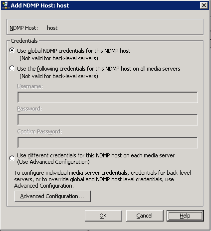 Add NDMP Host dialog box