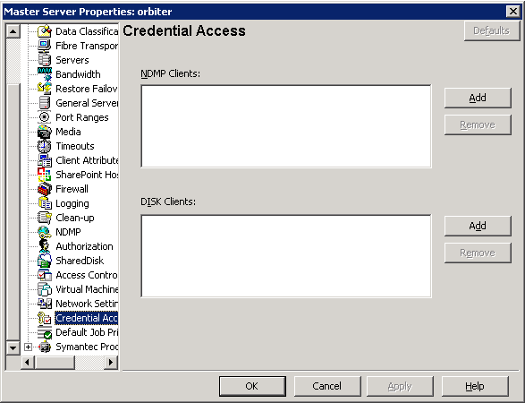 Credential Access dialog box