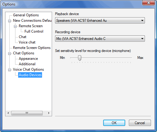 Audio devices for voice chat options window