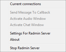 Radmin Server tray icon menu