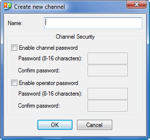 "Create Channel" window