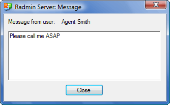 "Received popup message" window