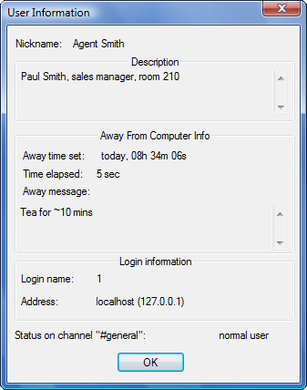 "User Info" window