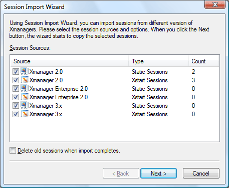 Xbrowser Session Import Wizard: Step 1