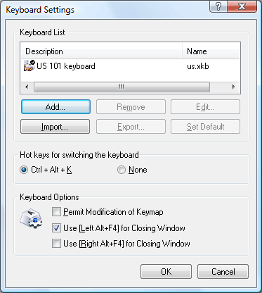 Keyboard Settings Dialog Box