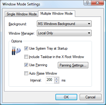 Window Mode Settings Dialog Box, Multiple Window Mode Tab