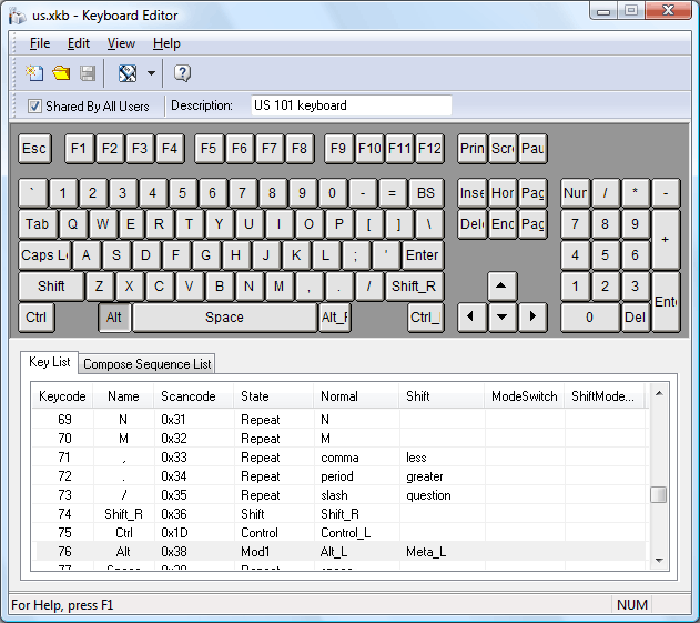 Keyboard Editor Main Window