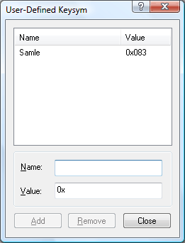 User-defined Keysym Dialog Box